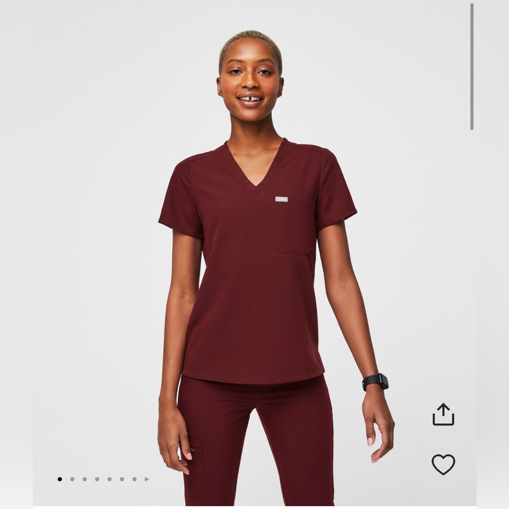 Figs Burgundy XS Catarina Scrub Top